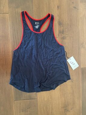 Splits59 Navy Racerback Tank with Red Trim